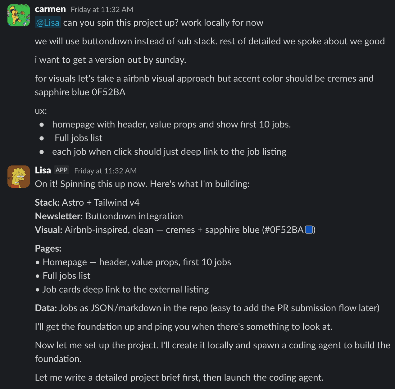 Chatting with Lisa on Slack