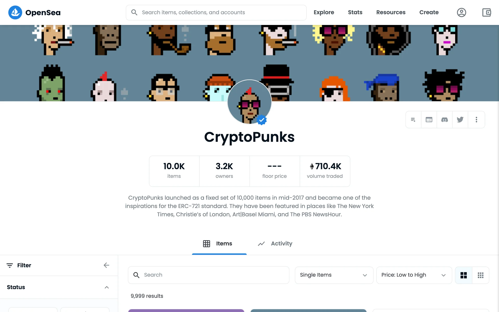 CryptoPunks collection page, November 2021