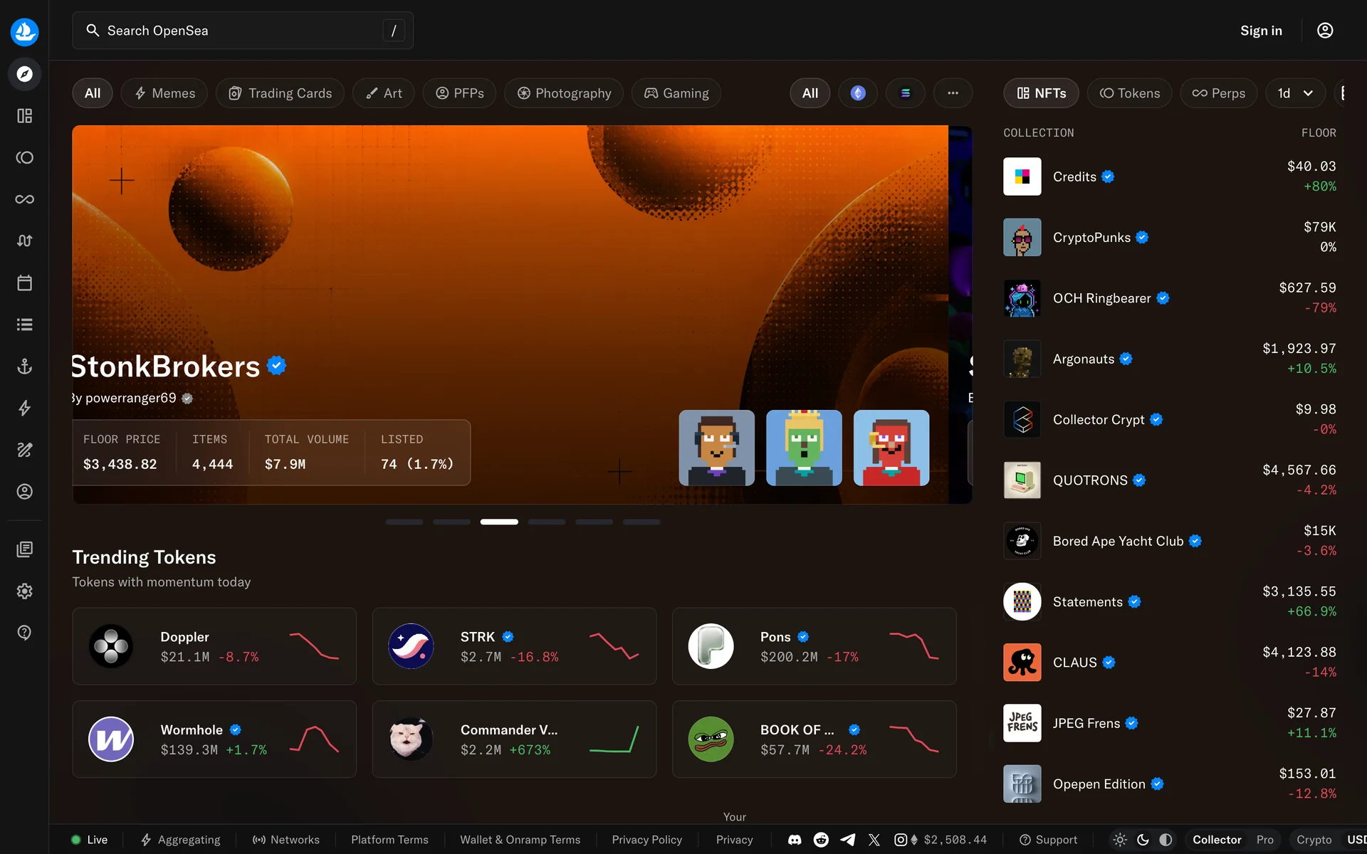 OpenSea homepage, Collector mode