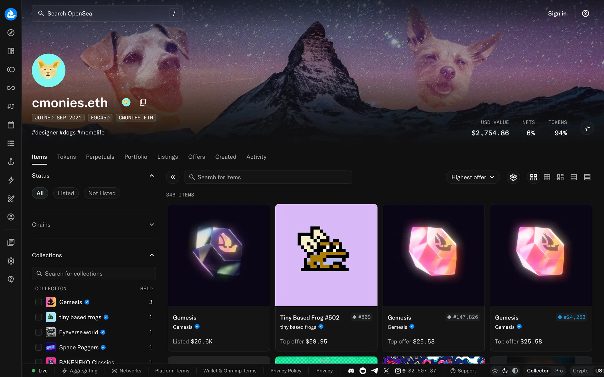 Profile items, Collector mode: banner and large cards