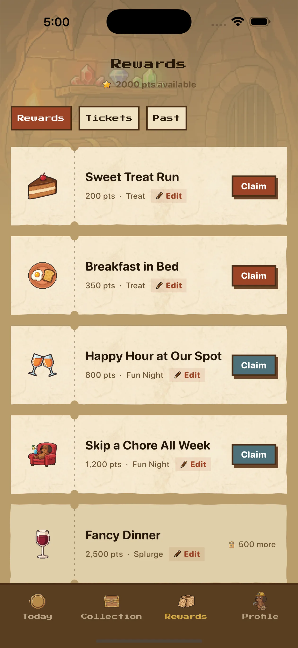 The rewards list